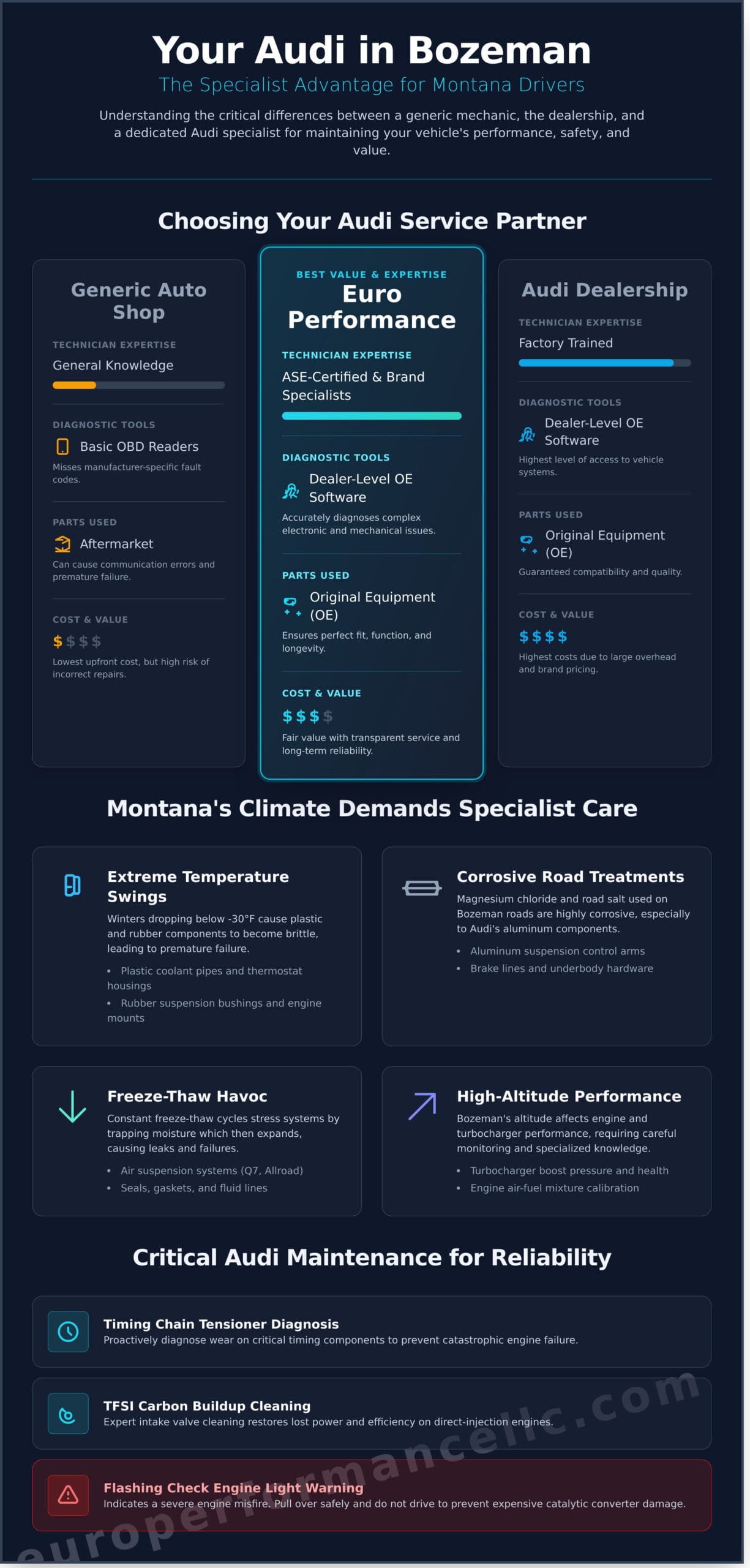 Audi Repair Shop Bozeman: The Specialist Alternative to the Dealership - Infographic